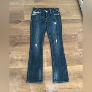 Y2K Style L.A. idol Women's Dark Blue Denim w Rhinestone Pockets Boot Cut Jeans